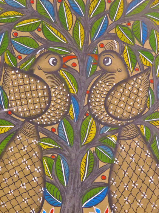 Bird Couple-Patachitra Hand Painted Wall Art