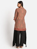Brown Ajrakh Hand Block Printed Hand Embroidered Top