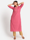 Pink Hand Embroidered Straight Cut Kurta