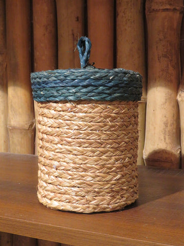 Handmade Sabai Grass Storage Box (Natural-Indigo)
