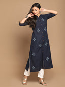 Indigo Hand Embroidered Cotton Kurta