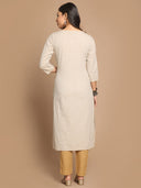 Beige Floral Hand Embroidered Cotton Kurta