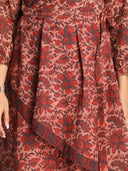 Rust Ajrakh Hand Block Printed Hand Embroidered Cotton Flap Dress
