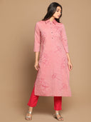 Red Hand Embroidered Cotton Kurta
