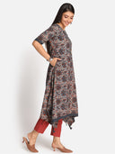 Indigo Ajrakh Hand Block Printed Hand Embroidered Cotton Kurta