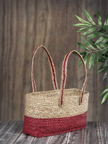 Handmade Sabai Grass Shopping Bag-Red