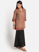 Brown Ajrakh Hand Block Printed Hand Embroidered Top