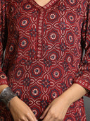 Red Ajrakh Block-Printed Modal Silk Cowl Dress