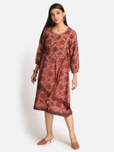 Rust Ajrakh Hand Block Printed Hand Embroidered Cotton Flap Dress