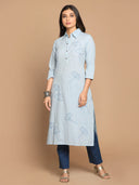 Blue Hand Embroidered Cotton Kurta
