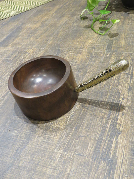 Wood & Dhokra Craft Serving Bowl With Dhokra Handle