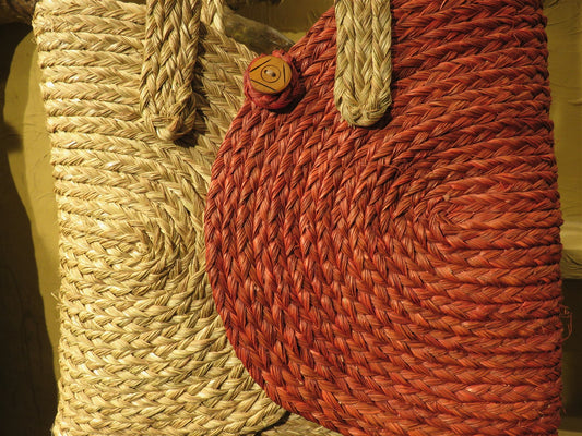 Handmade Sabai Grass Overlap Tote Bag-Red