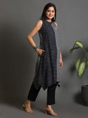 Grey-Black Taxi Hand Embroidered Handloom Cotton Kurta Set (set of 2)