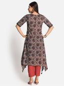 Indigo Ajrakh Hand Block Printed Hand Embroidered Cotton Kurta