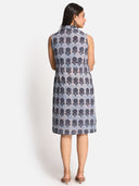 Blue Ajrakh Hand Block Printed Cotton Sleeveless Dress