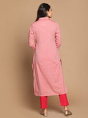 Red Hand Embroidered Cotton Kurta