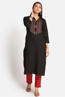 Black Hand Embroidered Handloom Cotton Kurta