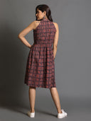 Brown Ajrakh Hand Block Printed Sleeveless Dress