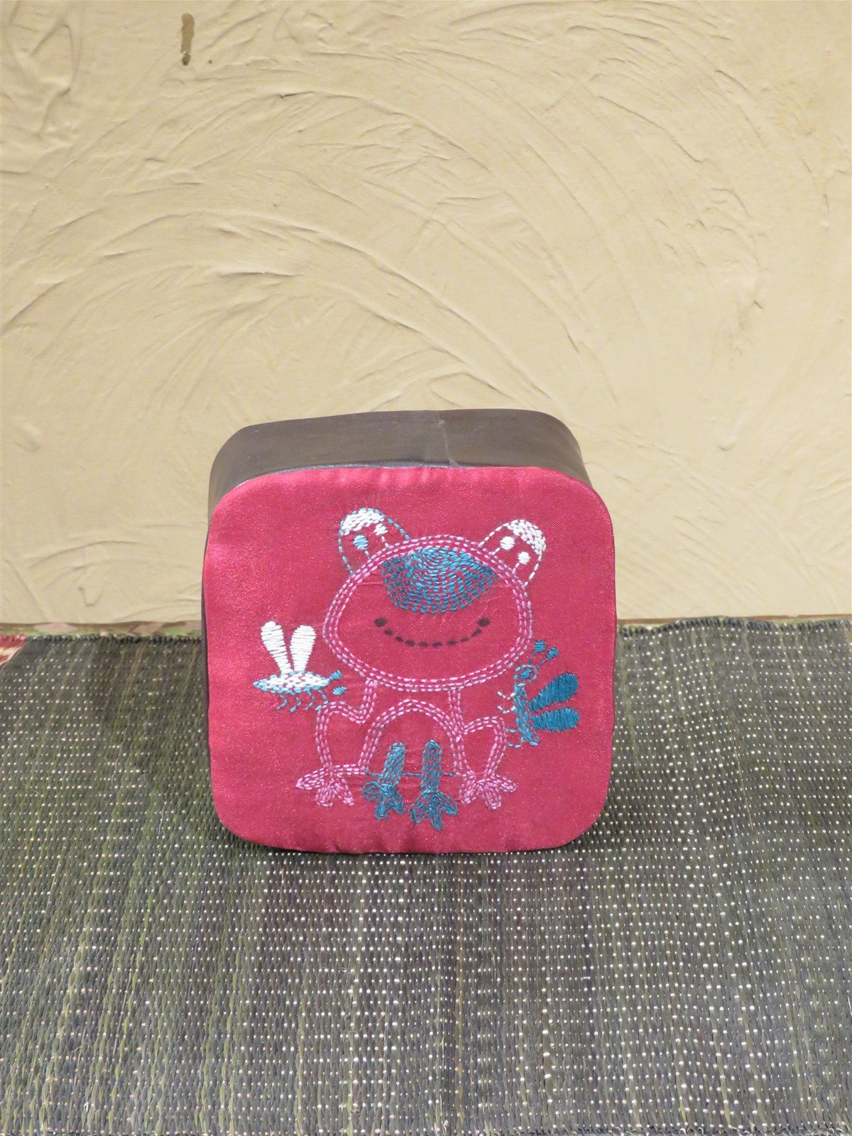 Maroon-Beige Handcrafted Kantha Embroidery Square Utility Box