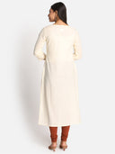 Ivory Hand Embroidered Cotton Straight Cut Kurta