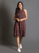 Brown Ajrakh Hand Block Printed Sleeveless Dress