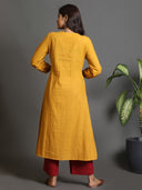Yellow Checks Handwoven Pleated Kurta
