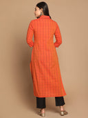 Fire Checks Hand Embroidered Cotton Shirt Collar Kurta
