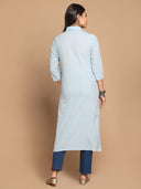Blue Hand Embroidered Cotton Kurta