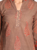 Brown Ajrakh Hand Block Printed Hand Embroidered Top