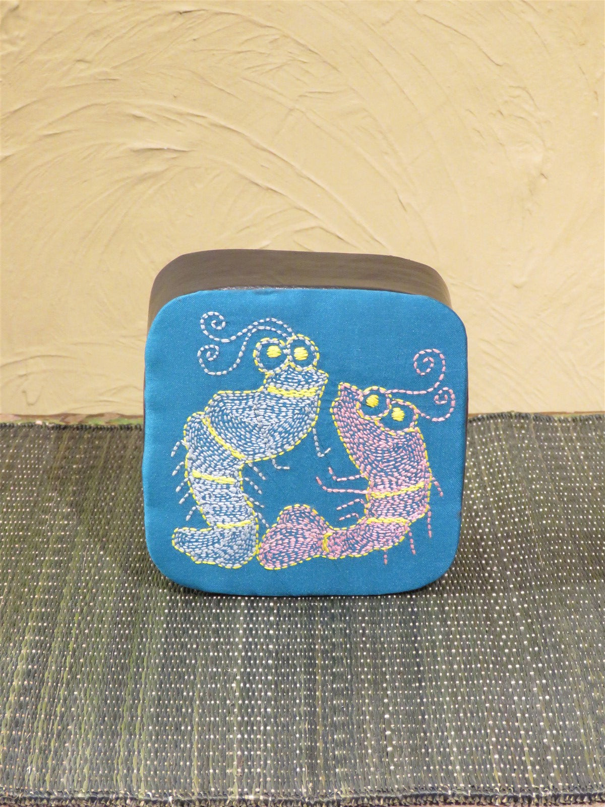 Green Handcrafted Kantha Embroidery Square Utility Box