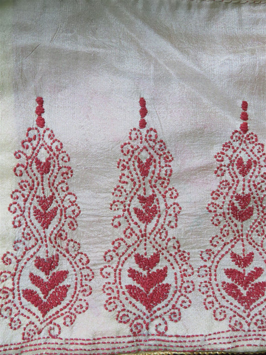 Beige Handcrafted Silk Kantha Embroidery Potli Batua