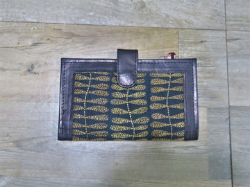 Black Handcrafted Bengal Kantha Embroidery Clutch Wallet