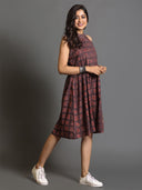 Brown Ajrakh Hand Block Printed Sleeveless Dress
