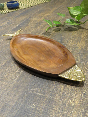Wood And Dhokra Craft Fish Shaped Serving Platter