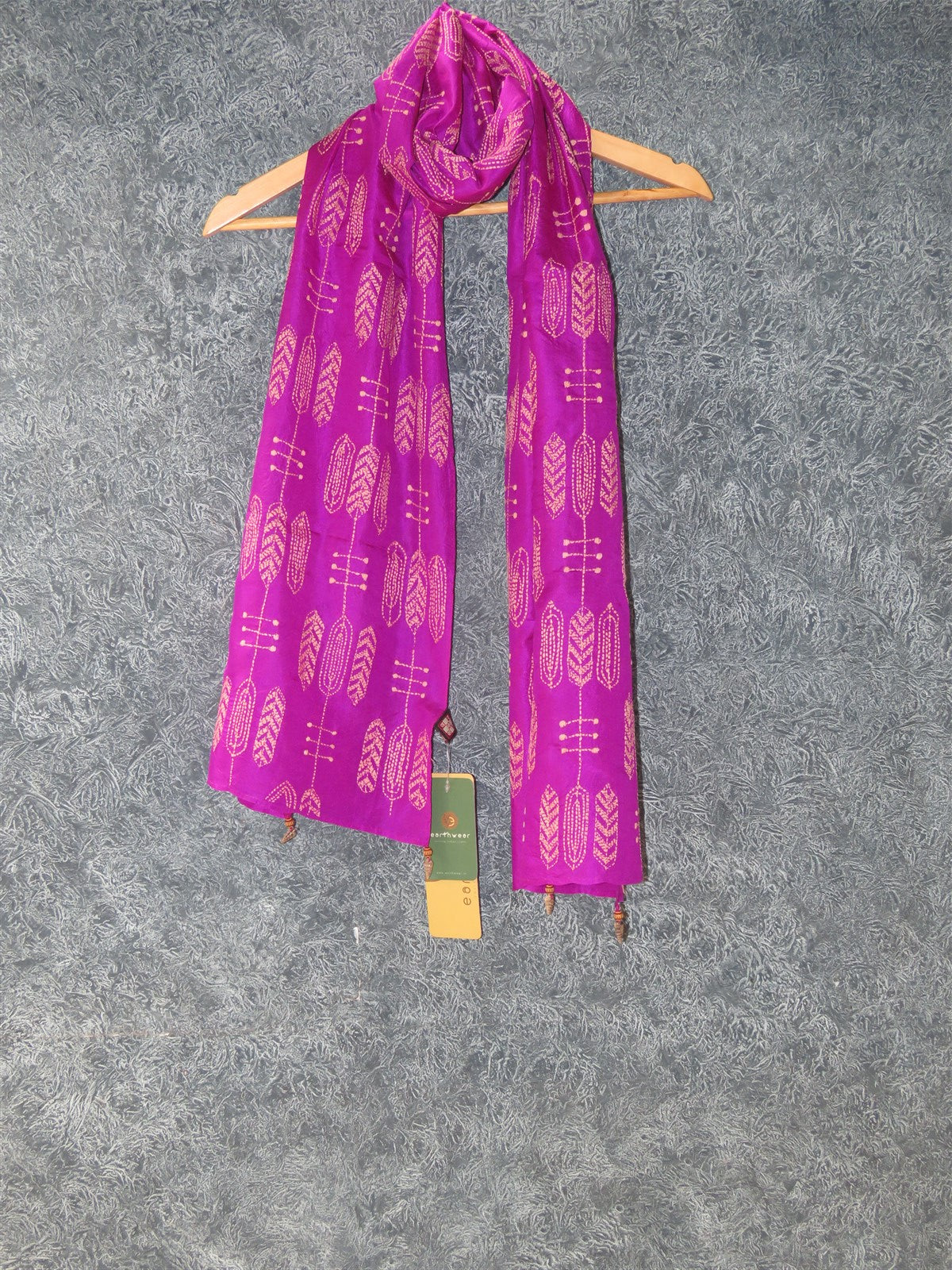 Purple Silk Kantha Hand Embroidery Stole with Tassels