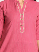 Pink Hand Embroidered Straight Cut Kurta