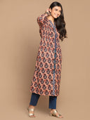 Maroon Ajrakh Hand Block Printed Hand Embroidered Cotton A-Line Kurta