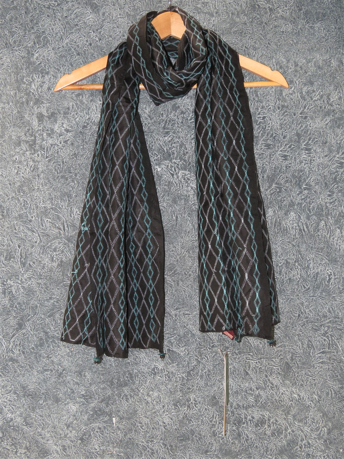 Black Silk Kantha Hand Embroidery Stole with Tassels