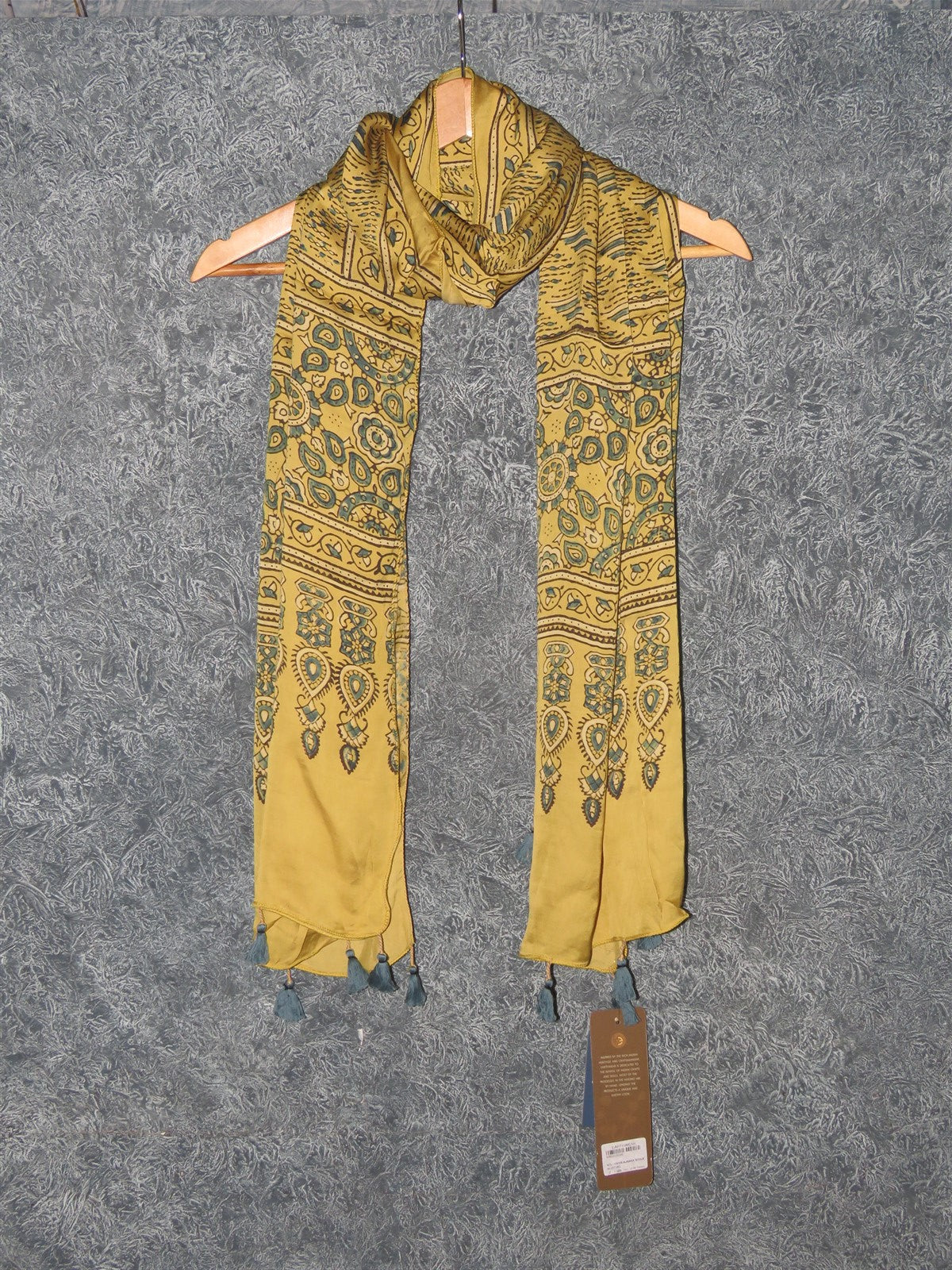 Mustard Ajrakh Blocked Printed Stole With Tassels