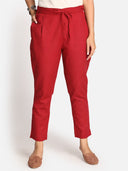 Brick Red Cotton Regular Fit Pants