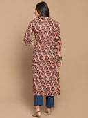 Maroon Ajrakh Hand Block Printed Hand Embroidered Cotton A-Line Kurta