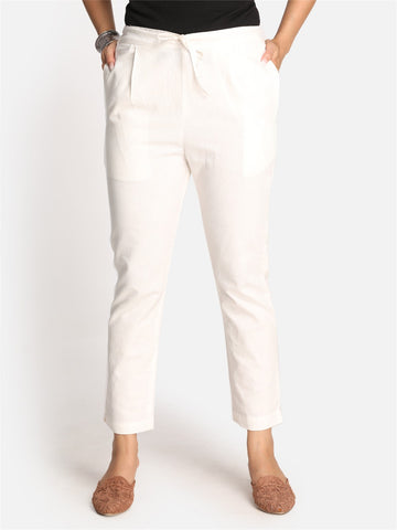 White Regular Fit Cotton Pant