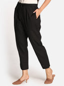 Black Cotton Regular Fit Pants