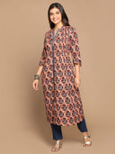 Maroon Ajrakh Hand Block Printed Hand Embroidered Cotton A-Line Kurta