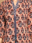 Maroon Ajrakh Hand Block Printed Hand Embroidered Cotton A-Line Kurta