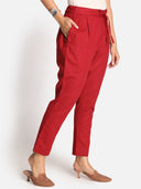 Brick Red Cotton Regular Fit Pants