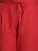 Brick Red Cotton Regular Fit Pants