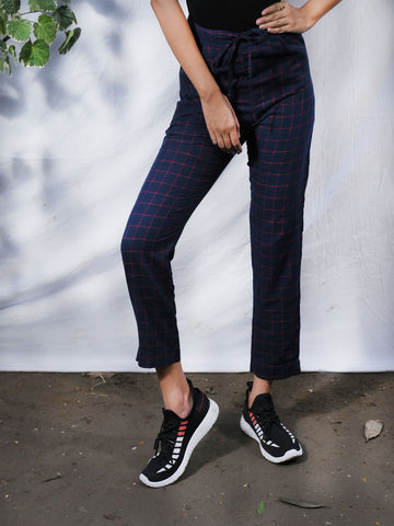 Indigo-Red Regular Fit Cotton Pant