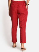 Brick Red Cotton Regular Fit Pants