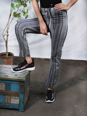 Grey Stripe Regular Fit Cotton Pant
